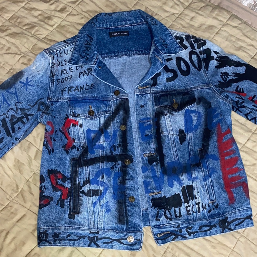 Balenciaga Blue Denim Graffiti Jacket
